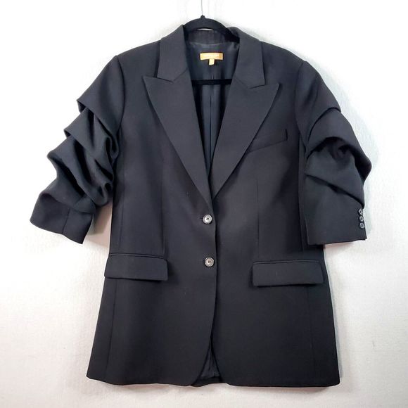 Michael Kors Collection Women's 10 Made in Italy Crushed Sleeve Black Blazer